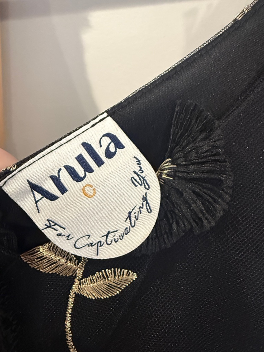 ARULA Black Maxi Dress with Gold Leaf Embroidery - Picture 2 of 2